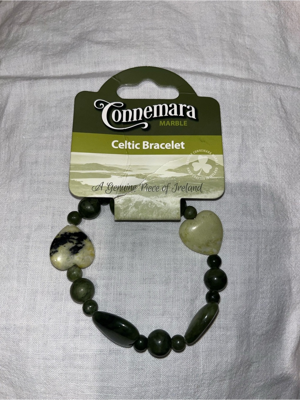 Irish Celtic Green Heart Stone Bead Bracelet